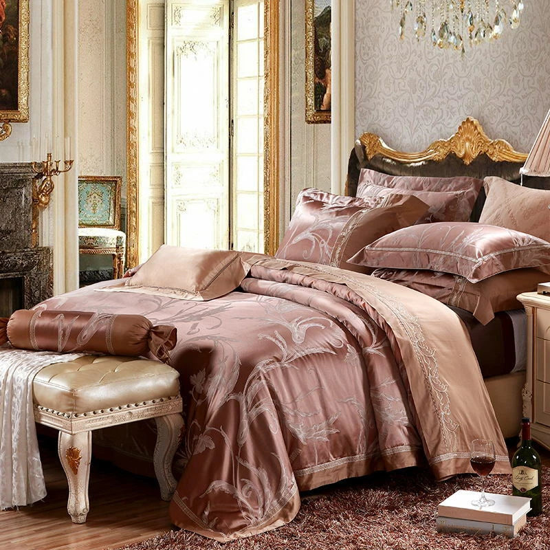 FOHOW FH34 Luxury Functional Bedding Set – 6-Piece Royal Satin Jacquard Duvet Cover, Bed Sheet,