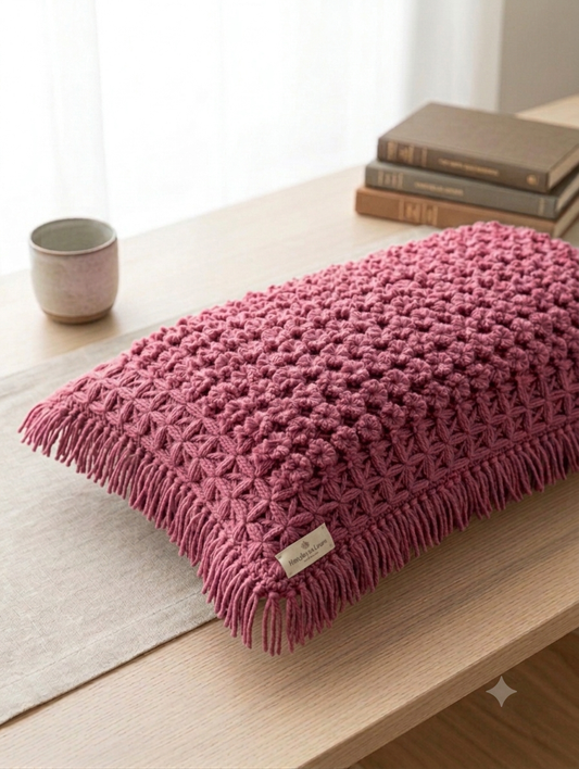 Handcrafted Macramé Cushion Cover with Fringe Details | Textured Tufted Decorative Throw Pillow Cover"Set of 2 Pillow Covers – Rs. 5,450"