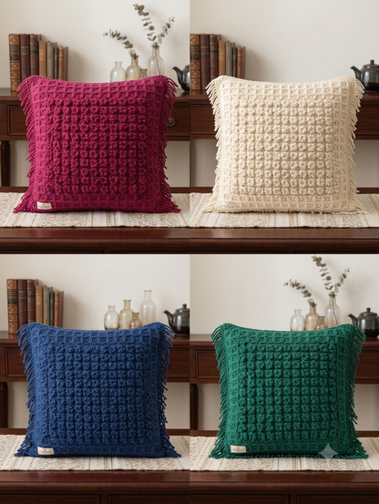Handcrafted Macramé Cushion Cover with Fringe Details | Textured Tufted Decorative Throw Pillow Cover"Set of 2 Pillow Covers – Rs. 5,450"
