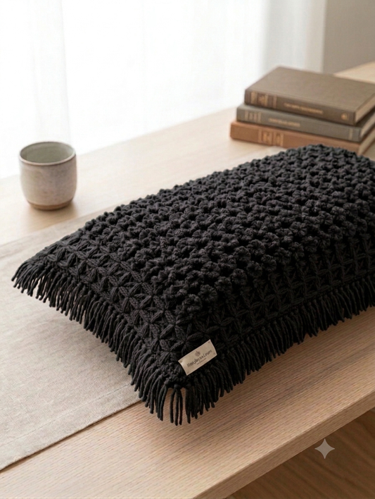 Handcrafted Macramé Cushion Cover with Fringe Details | Textured Tufted Decorative Throw Pillow Cover"Set of 2 Pillow Covers – Rs. 5,450"