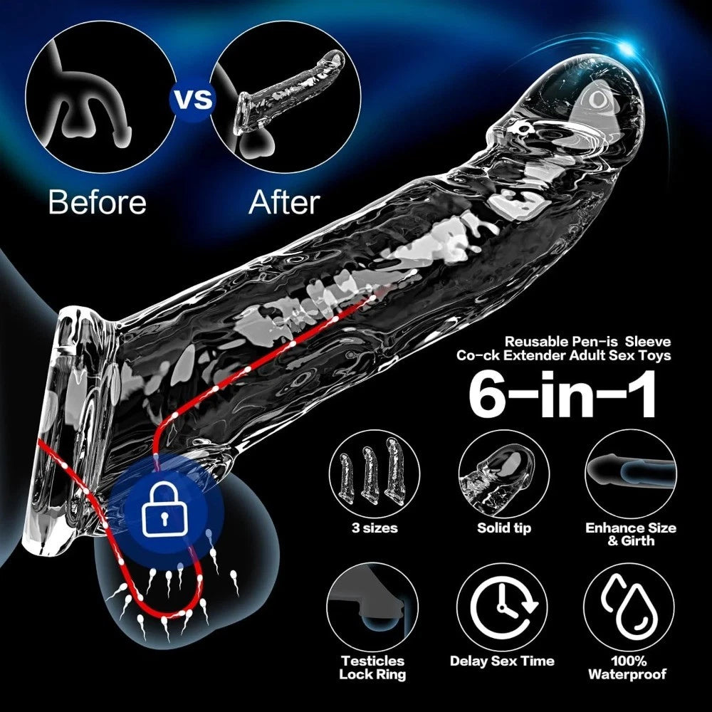 Premium Crystal Clear Silicone Reusable Condom (5-6 Inch)