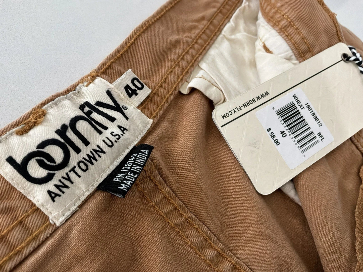 Born Fly Men's Size 40 Wheat Cargo Chino Shorts – Raw Edge Hem Streetwear 100% Cotton Casual Shorts
