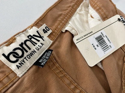 Born Fly Men's Size 40 Wheat Cargo Chino Shorts – Raw Edge Hem Streetwear 100% Cotton Casual Shorts