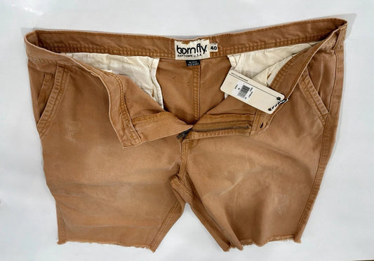 Born Fly Men's Size 40 Wheat Cargo Chino Shorts – Raw Edge Hem Streetwear 100% Cotton Casual Shorts