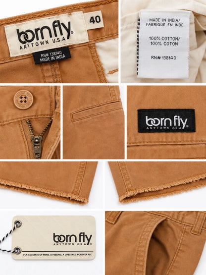 Born Fly Men's Size 40 Wheat Cargo Chino Shorts – Raw Edge Hem Streetwear 100% Cotton Casual Shorts